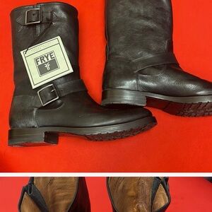 Frye Dark Leather Buckle Boots